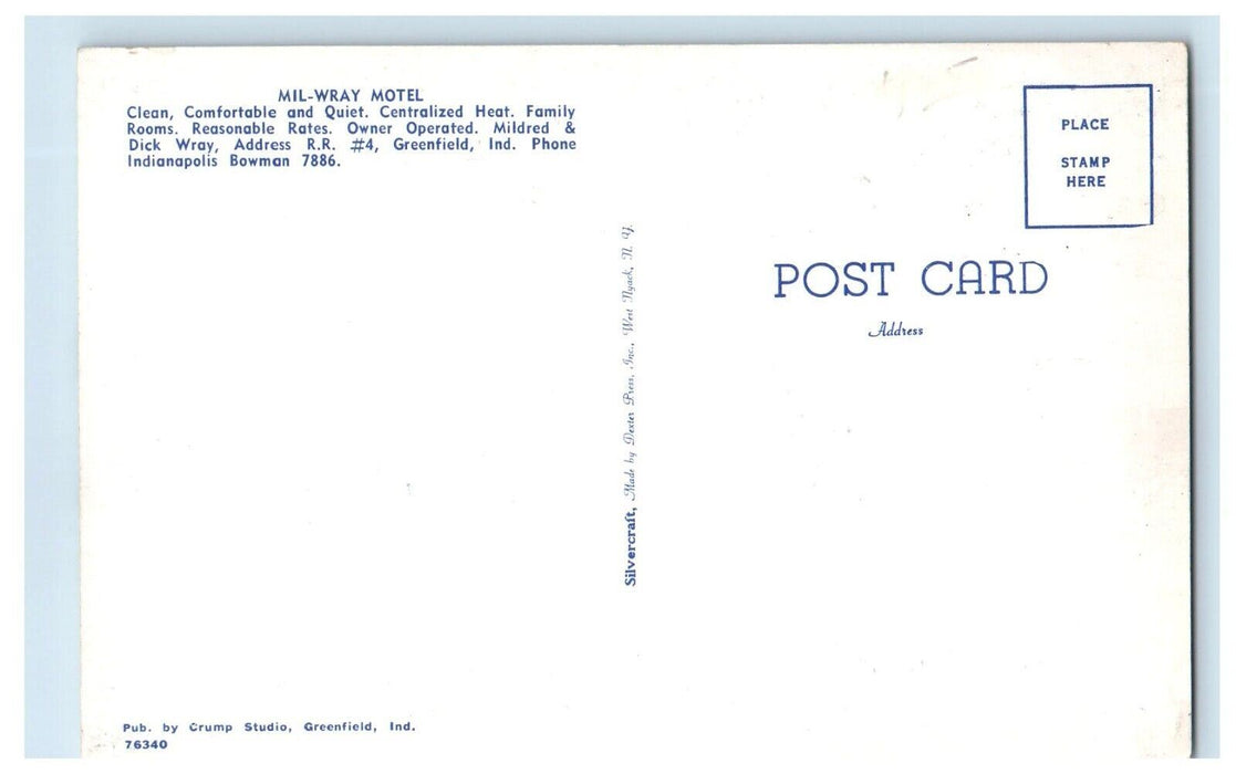 c1940's Mil-Wray Motel Indianapolis Indiana IN Unposted Vintage Postcard