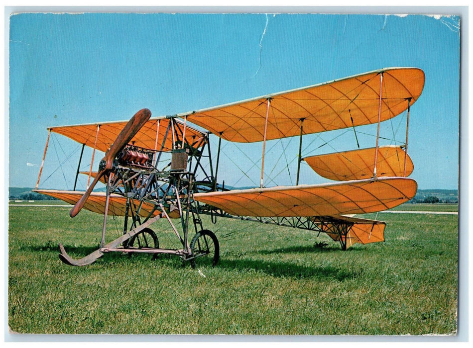 1970 A. and H. Dufaux Biplane Airplane Scene Swiss Museum of Transport Postcard