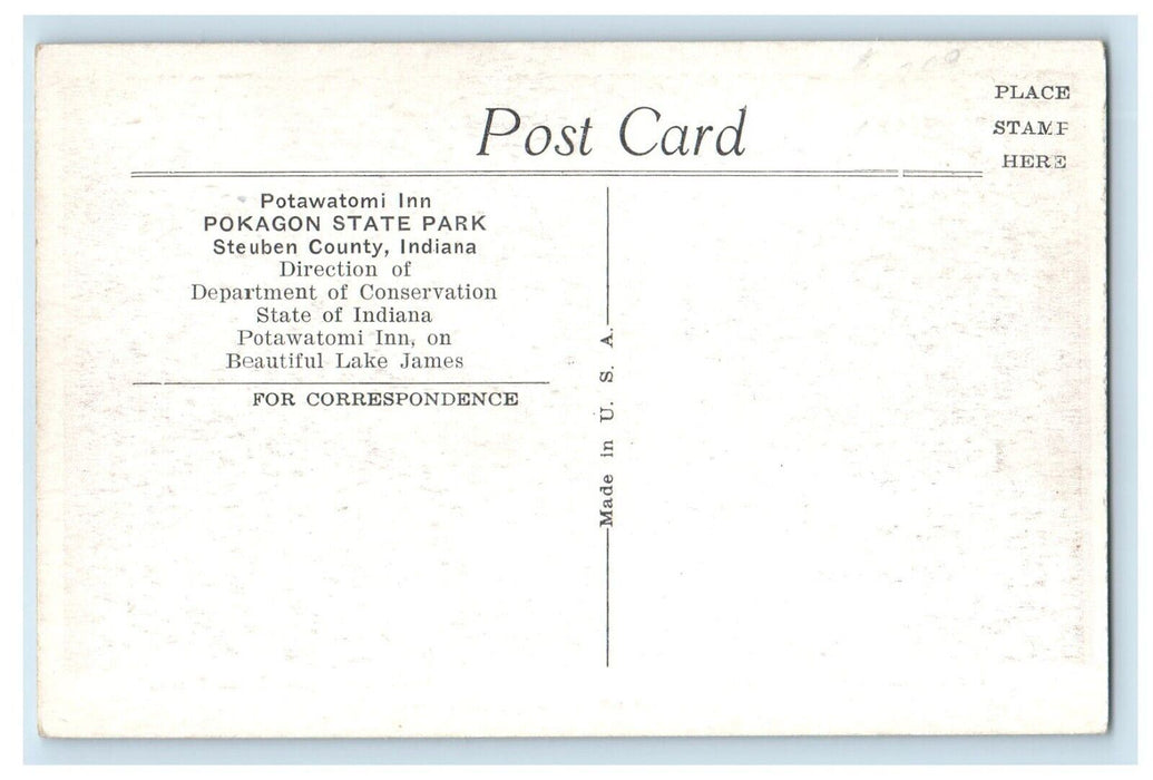Potawatomi Inn Pokagon State Park Steubun County Indiana IN Vintage Postcard