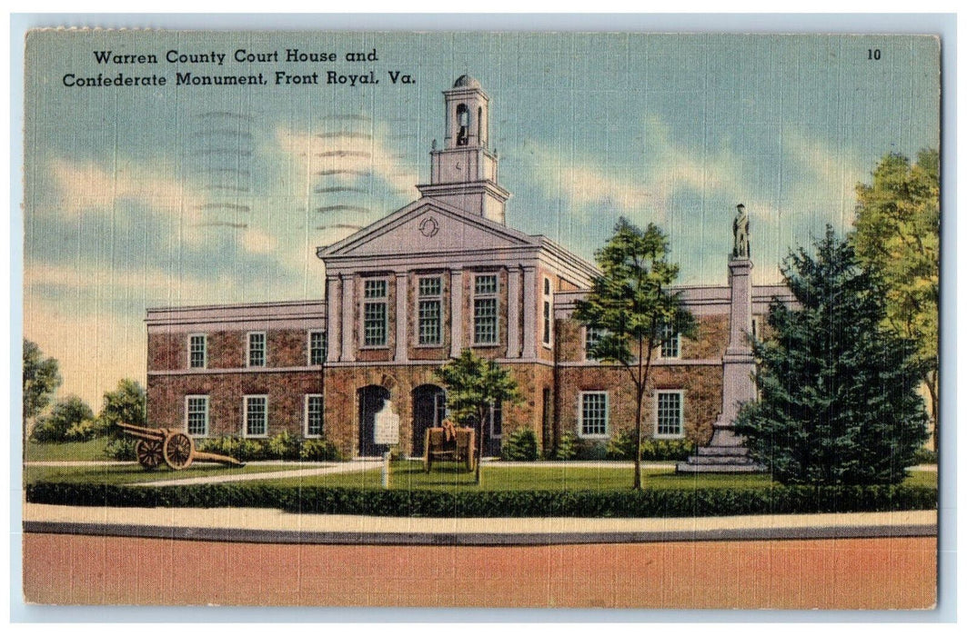 1950 Warren County Court House and Confederate Monument Front Royal VA Postcard