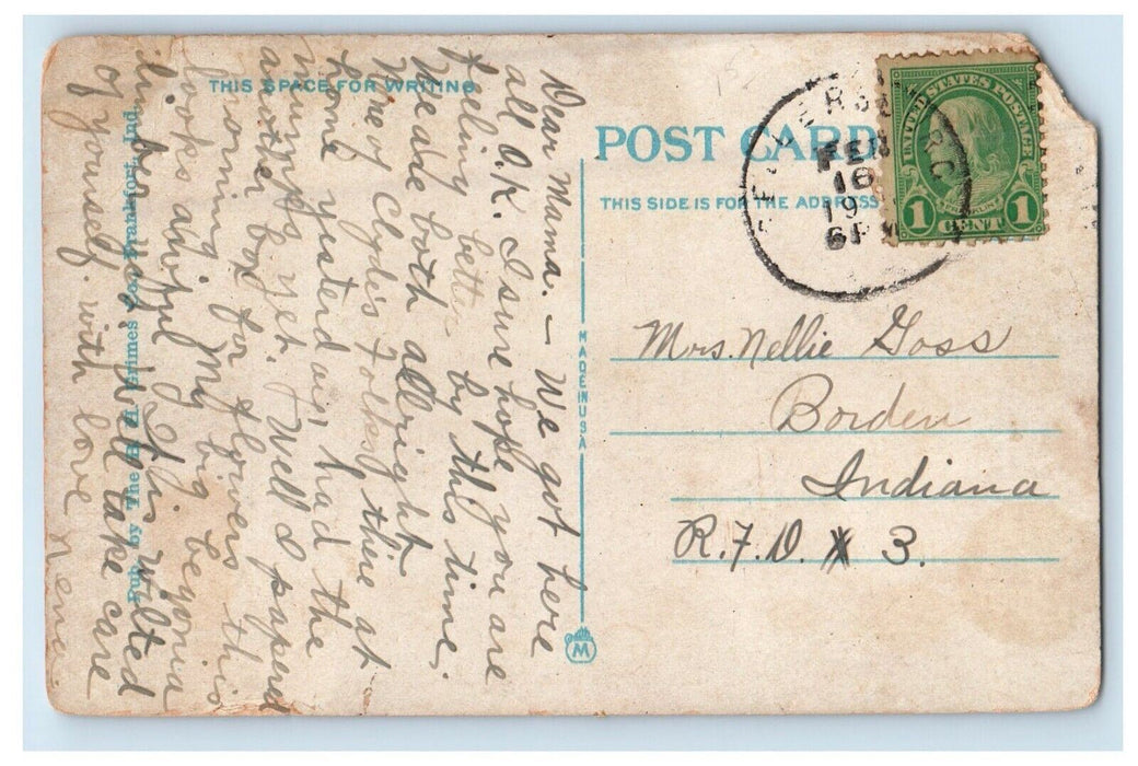 c1930's Greetings From Sellersburg Indiana IN, Road And Cars Vintage Postcard