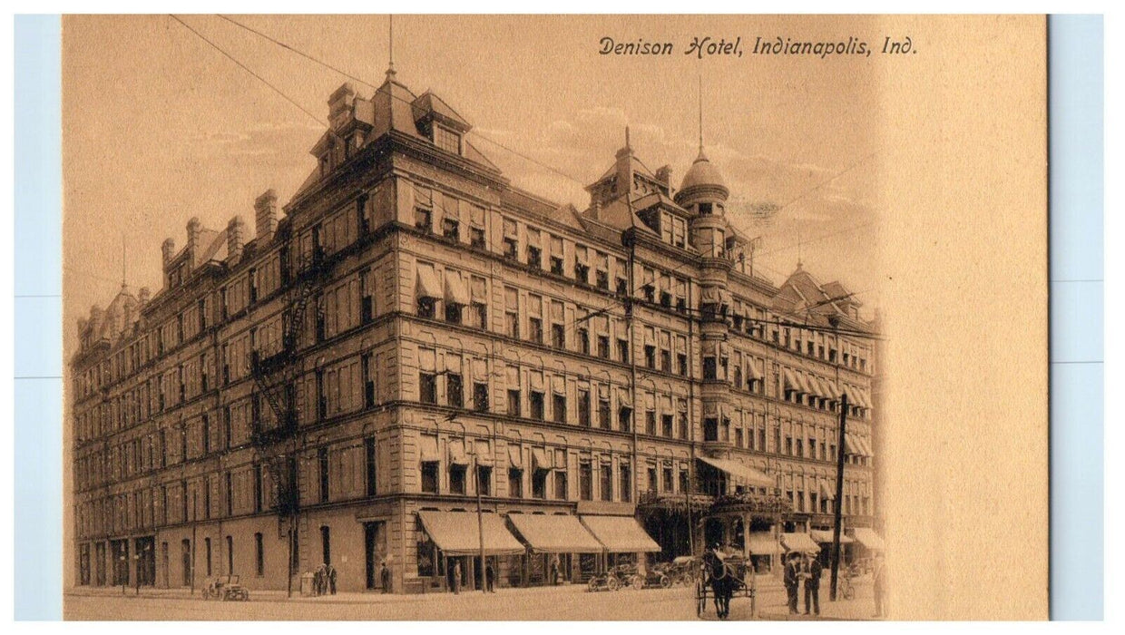 1909 Denison Hotel Building Street View Indianapolis Indiana IN Antique Postcard