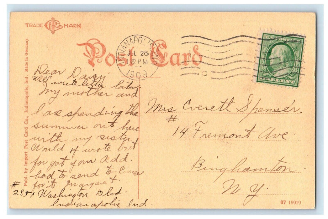1909 Denison Hotel Building Street View Indianapolis Indiana IN Antique Postcard