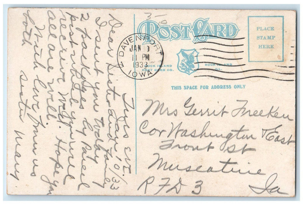 1933 The Home of the Davenport Democrat and Leader, Davenport Iowa IA Postcard