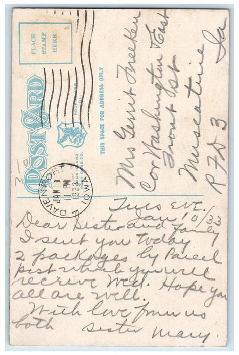 1933 The Home of the Davenport Democrat and Leader, Davenport Iowa IA Postcard