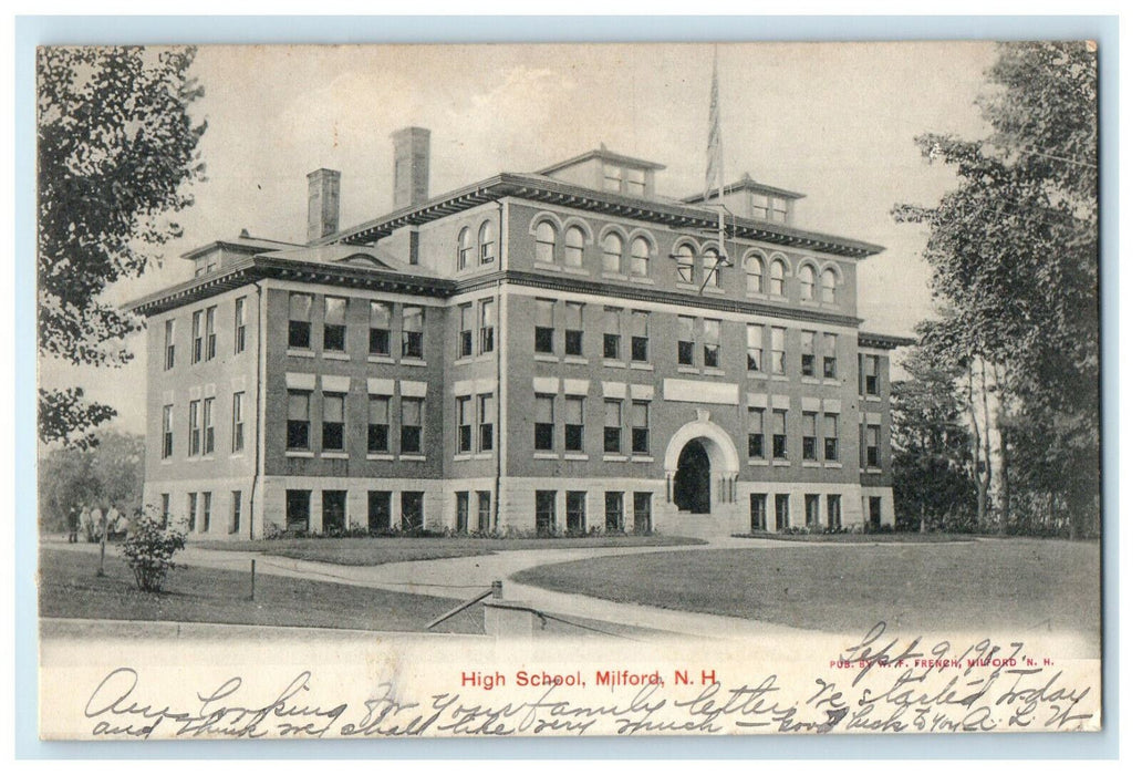 1907 Milford New Hampshire NH High School Building Posted Postcard