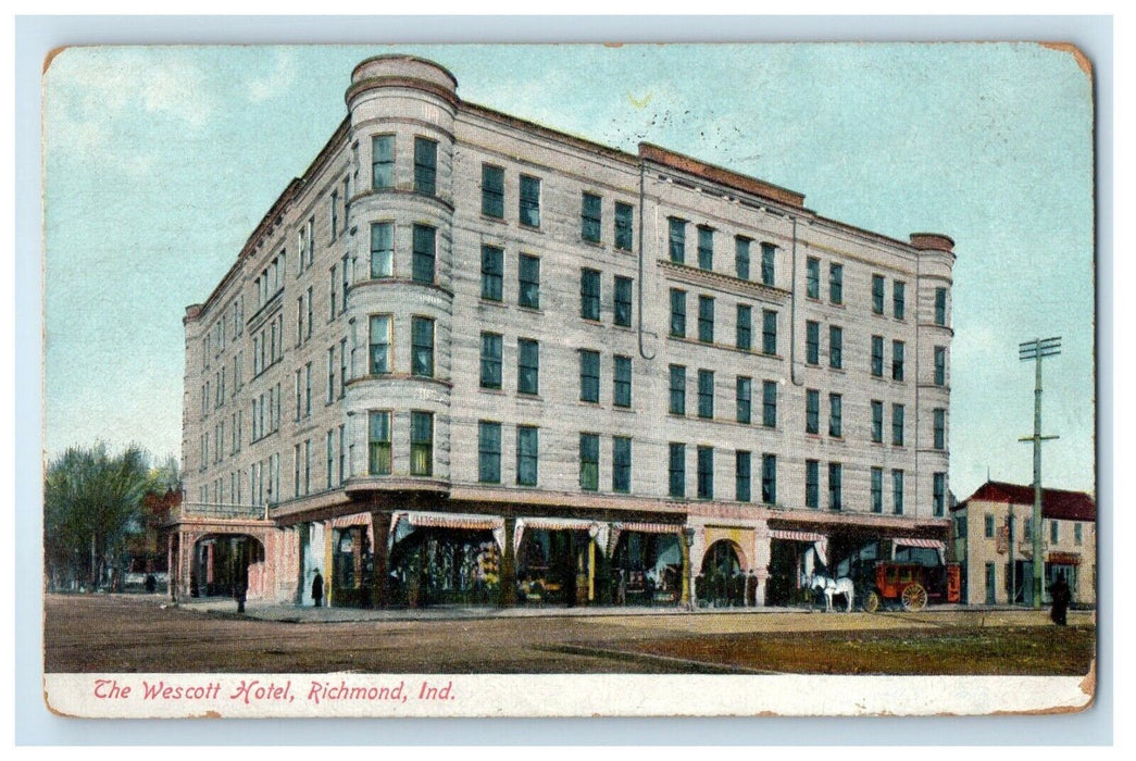 1910 The Wescott Hotel Building Street View Richmond Indiana IN Antique Postcard