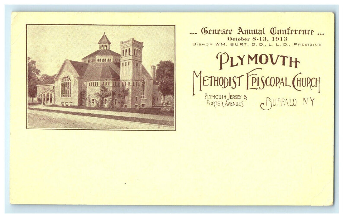 1913 Genesee Annual Conference Plymouth Methodist Church Advertising Postcard