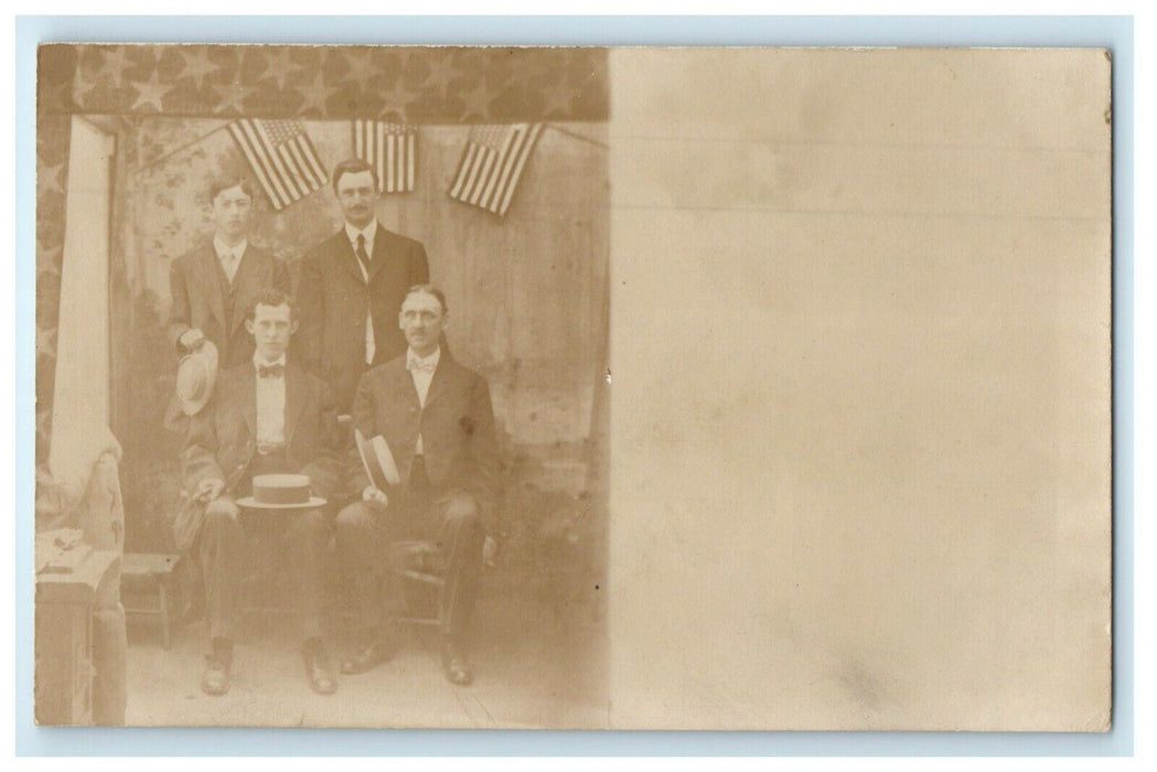 c1910's Patriotic Flags Studio Portrait RPPC Photo Unposted Antique Postcard