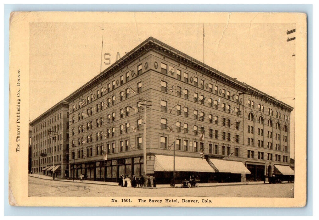 c1910's The Savoy Hotel Building Street View Denver Colorado CO Antique Postcard