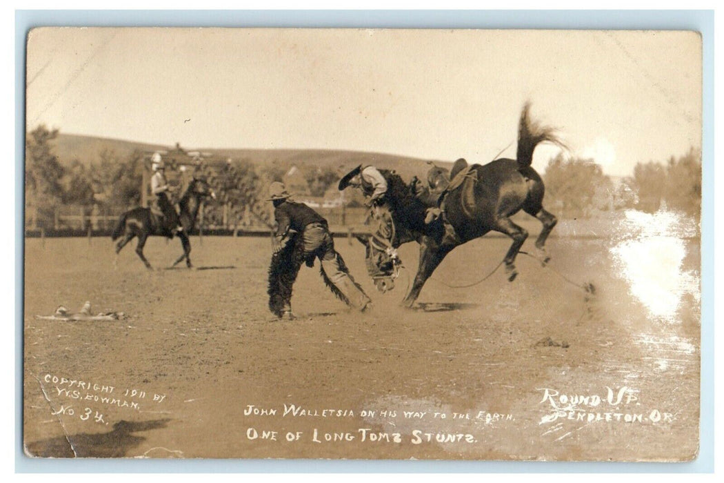 c1910's Horse Cowboy John Stunt Round Up Pendleton Oregon OR RPPC Photo Postcard