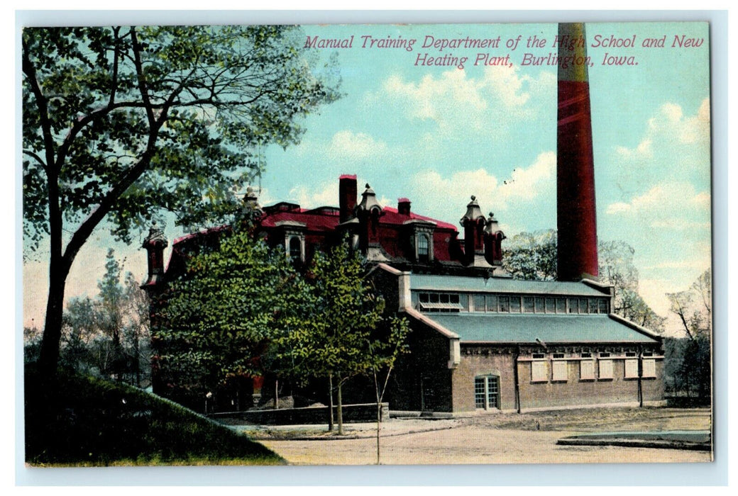 Manual Training Dept. High School & Heating Plant Burlington Iowa c1910 Postcard