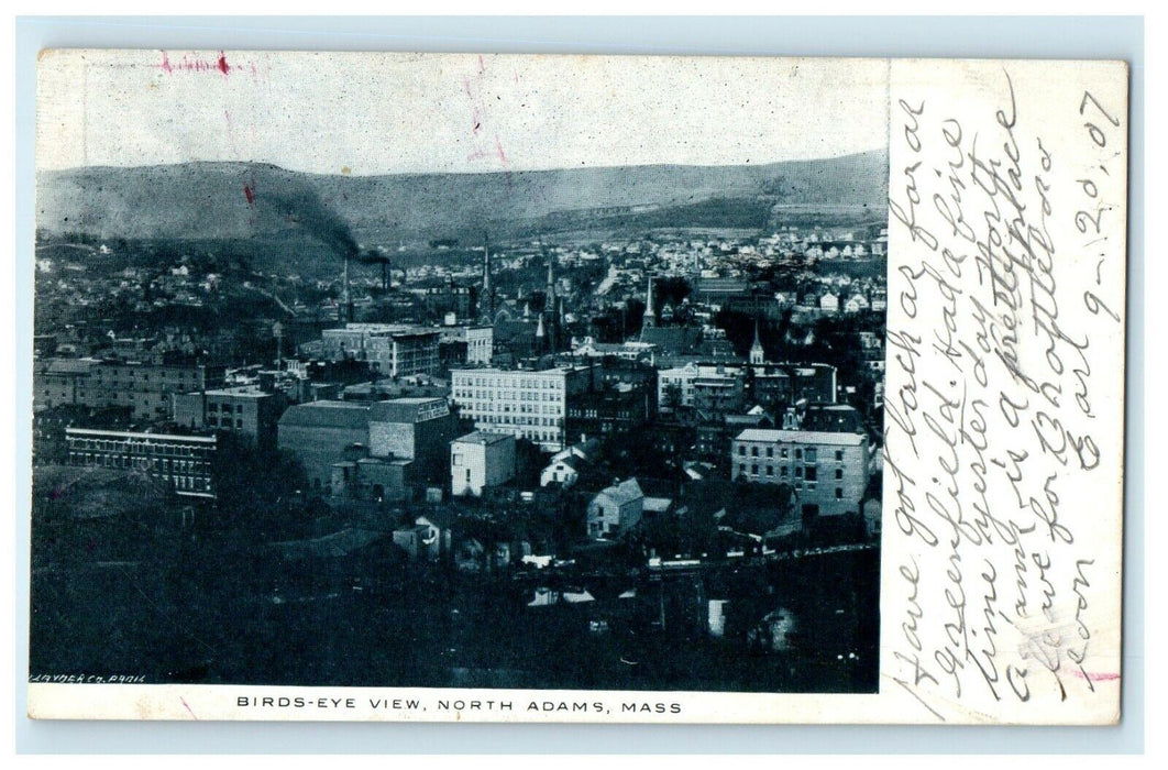 1907 Birds Eye View North Adams Massachusetts MA Antique Postcard