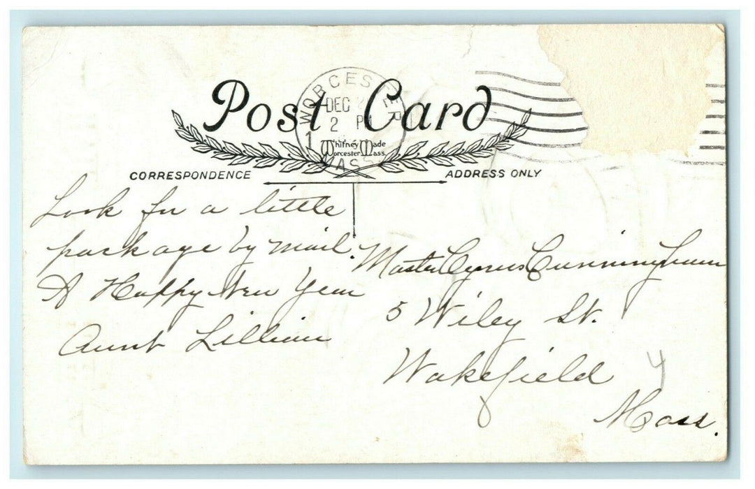 Child Sledding on Log Christmas Whitney 1920's Worcester Massachusetts Postcard