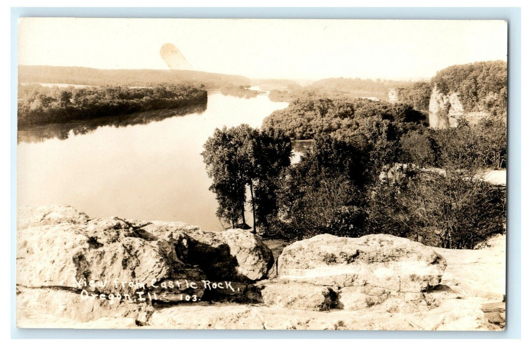 Oregon Illinois View From Castle Rock c1910 RPPC Photo Antique River Postcard