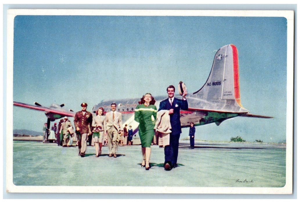 c1950's Captain and Crew Walking, Flagships American Airlines Airplane Postcard