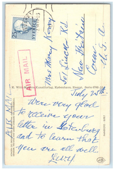 1923 The King and Queen Onboard the Dannebrog Denmark Air Mail Postcard