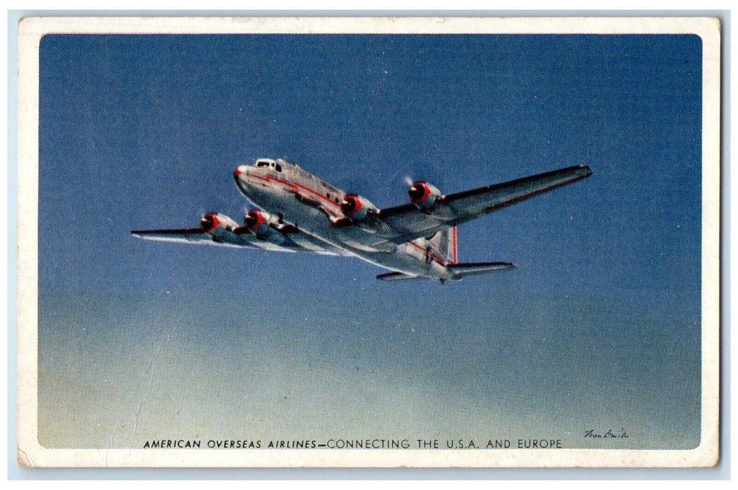 c1950's In Flight Airplane Flagships American Overseas Airlines Postcard