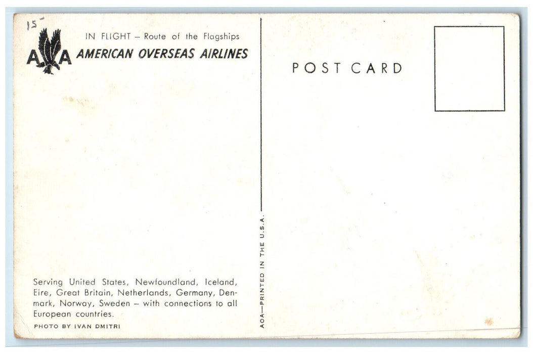 c1950's In Flight Airplane Flagships American Overseas Airlines Postcard