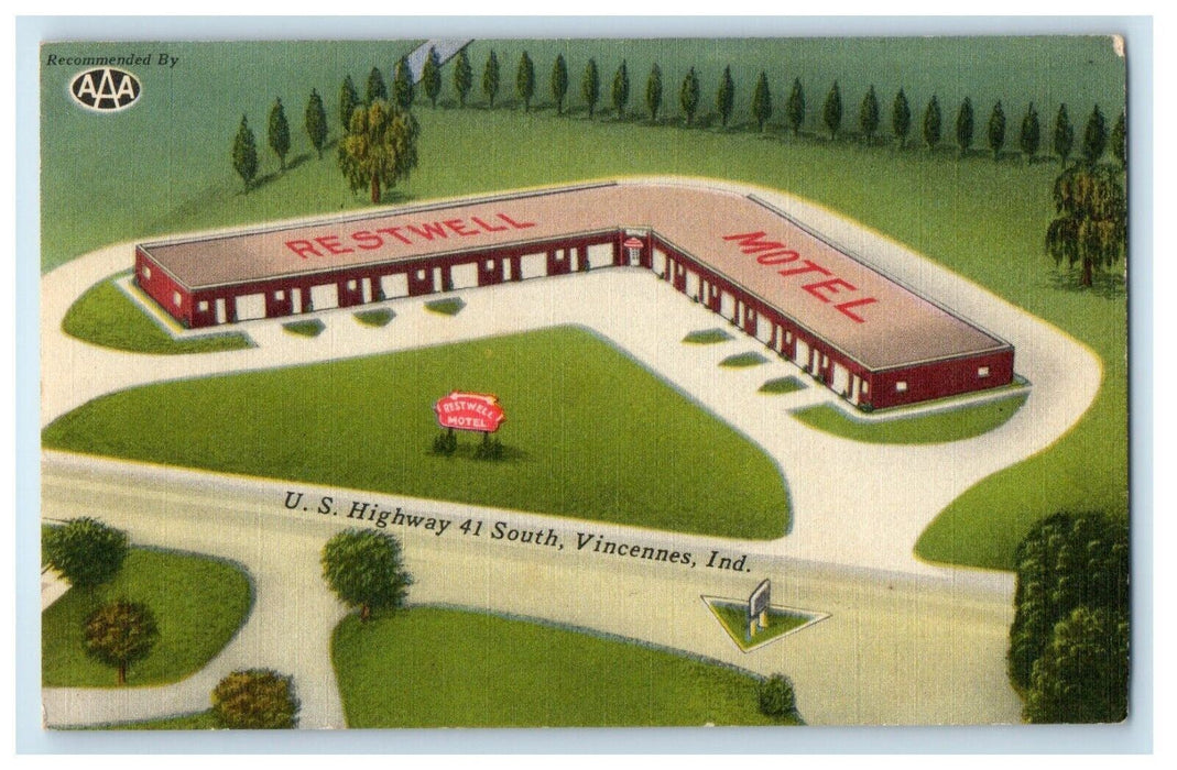 Aerial View Of Restwell Motel U.S. Highway Vincennes Indiana IN Vintage Postcard