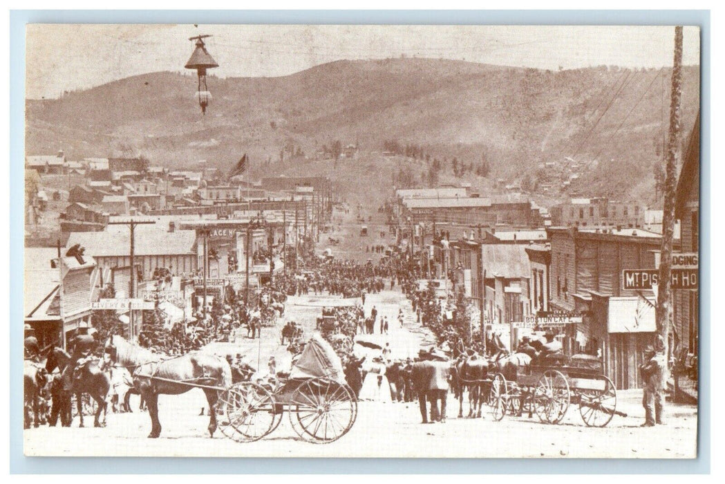 A Busy Day Of Cripple Creek Colorado CO, Horse And Buggy Antique Postcard