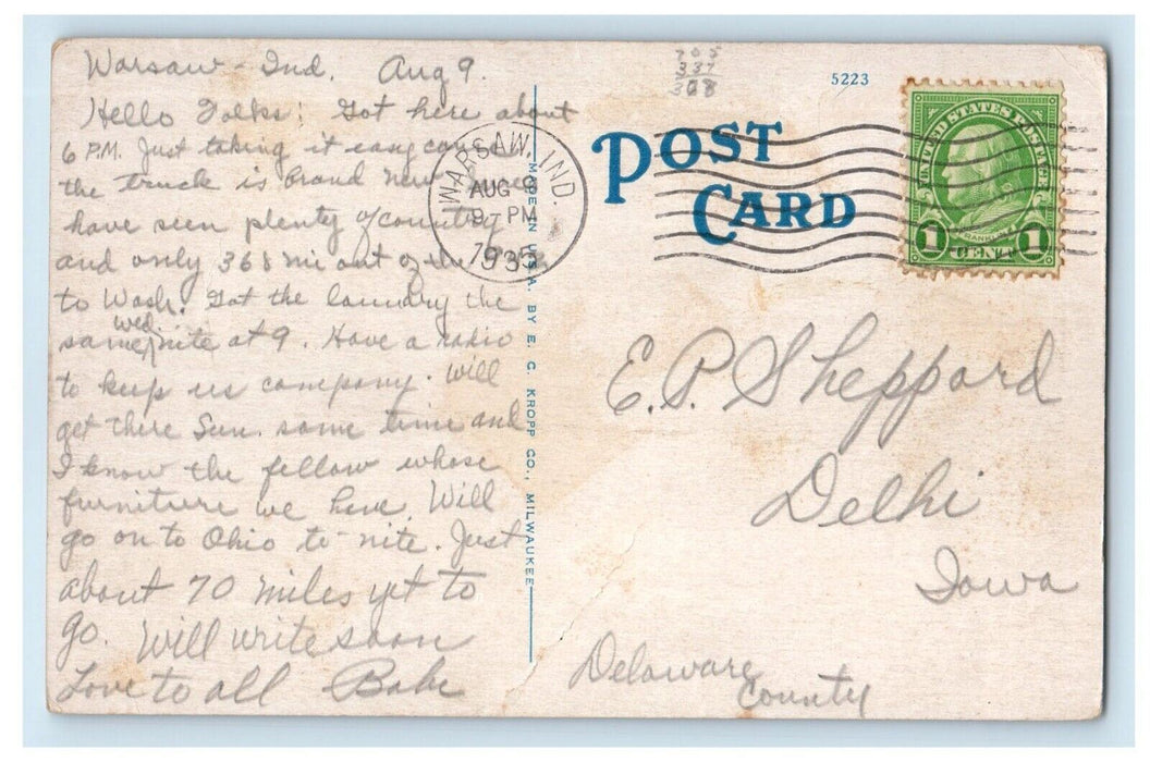 1935 View Of Kosciusko Lodge Winona Lake Indiana IN Posted Vintage Postcard