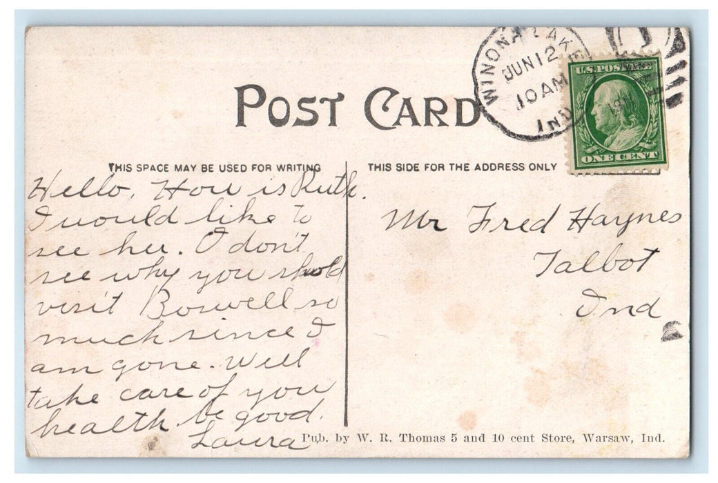 1911 A View Of The Inn Winona Lake Indiana IN Posted Antique Postcard