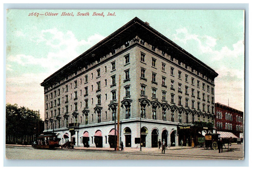 c1910's Oliver Hotel Building Cars South Bend Indiana IN Antique Postcard