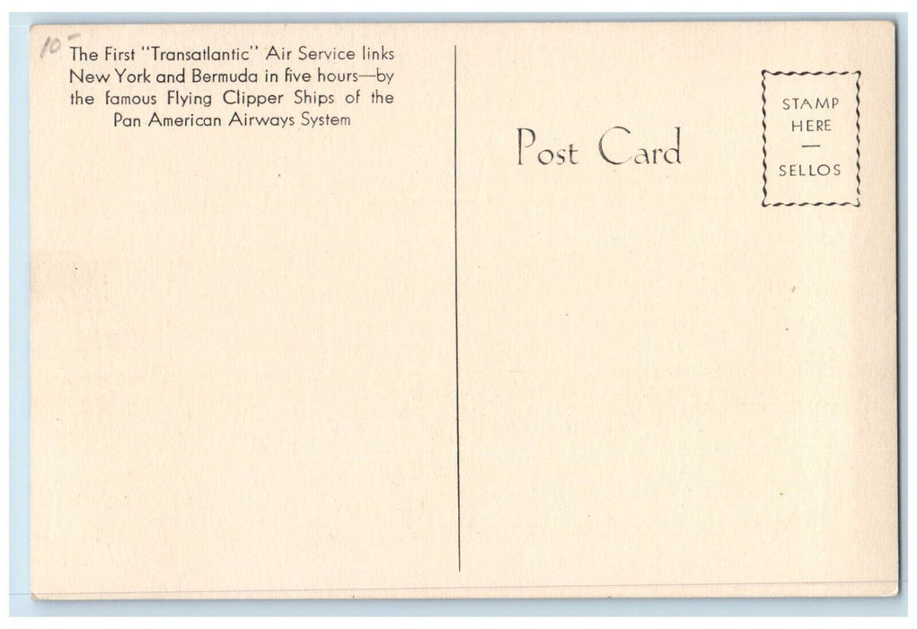 c1940's First Transatlantic Air Service, Flying Clipper Ships Airplane Postcard