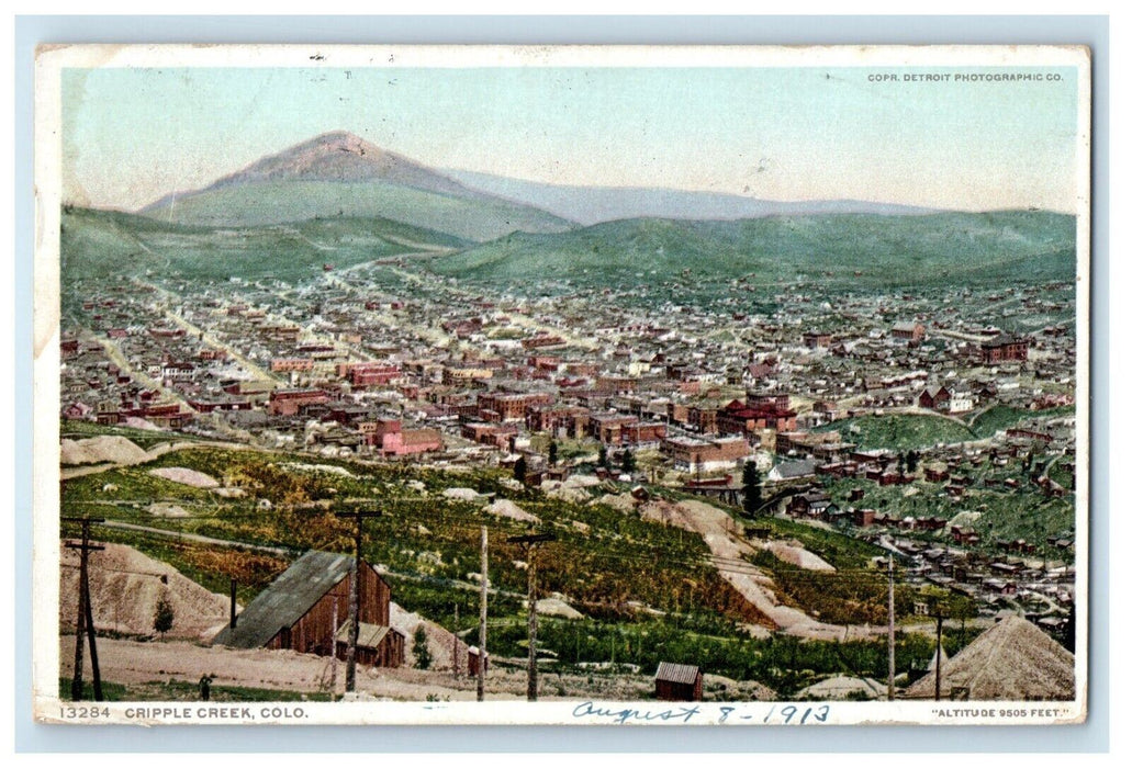 1913 Bird's Eye View Of Cripple Creek Colorado CO Posted Antique Postcard