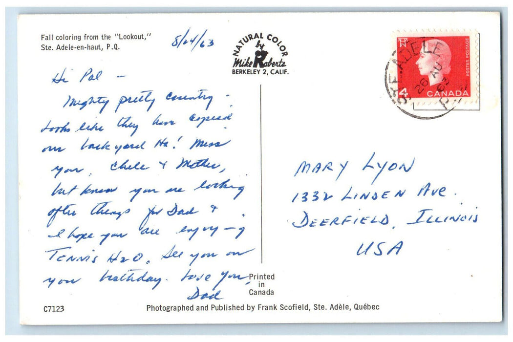 1963 Horse, from the Lookout Ste. Adele-en-haut Quebec Canada Postcard