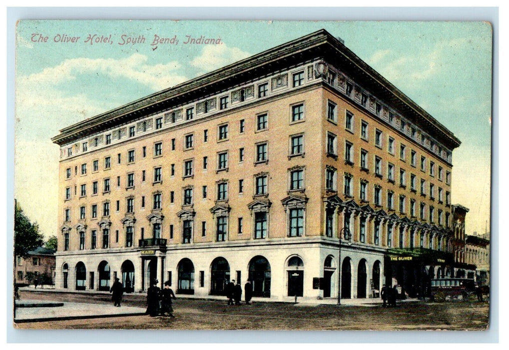 c1910's The Oliver Hotel Street View South Bend Indiana IN Antique Postcard