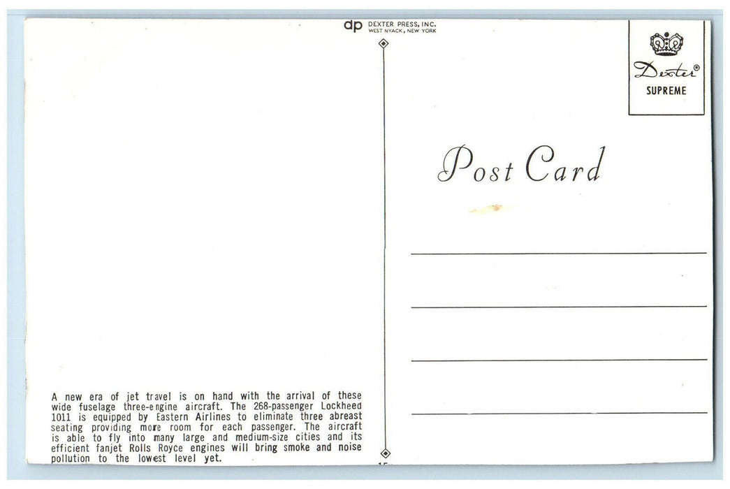 c1960's Eastern Airlines Whisperliner Airplane Vintage Dexter Press Postcard