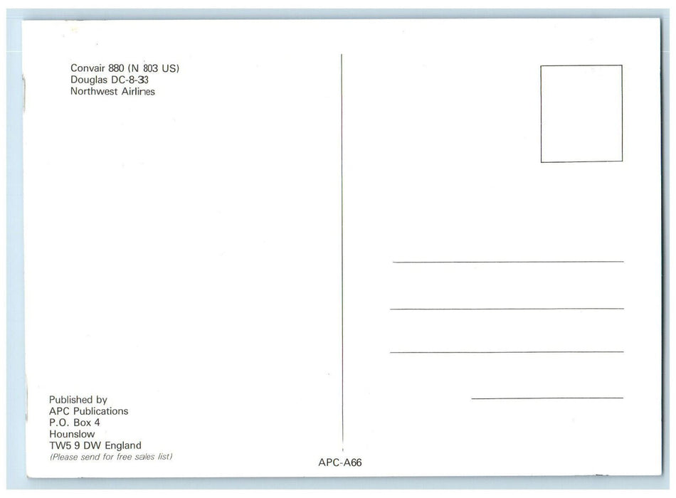 c1960's Northwest Airlines Convair 880 Douglas DC-8-33 Airplane Postcard
