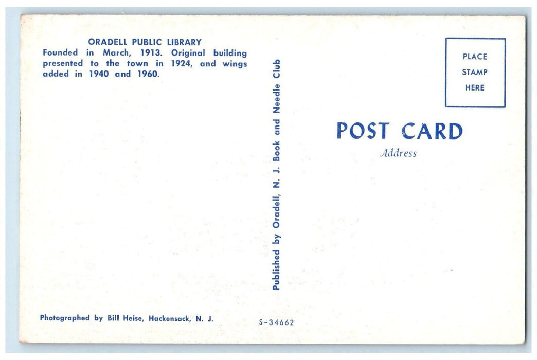 c1960's Oradell Public Library White Building Oradell New Jersey NJ Postcard