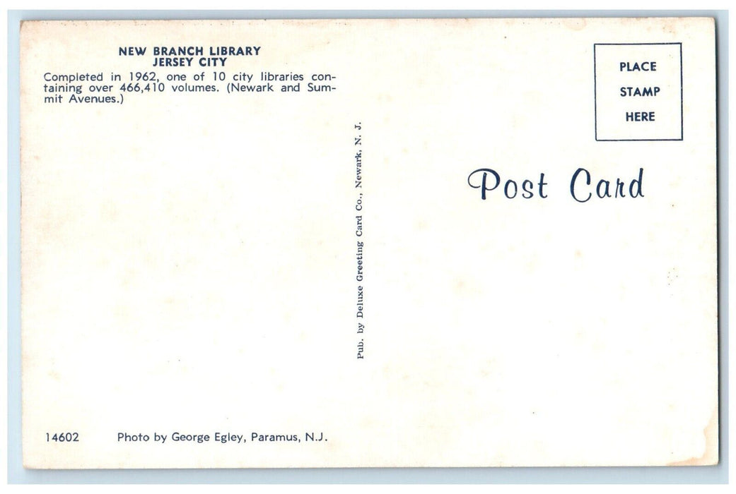 c1960's New Branch Public Library Jersey City New Jersey NJ Vintage Postcard