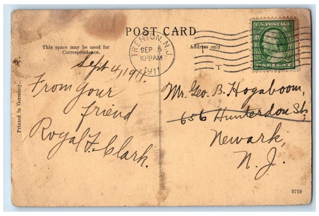 c1911 Vintage Public Library Trenton New Jersey NJ Posted Antique Postcard