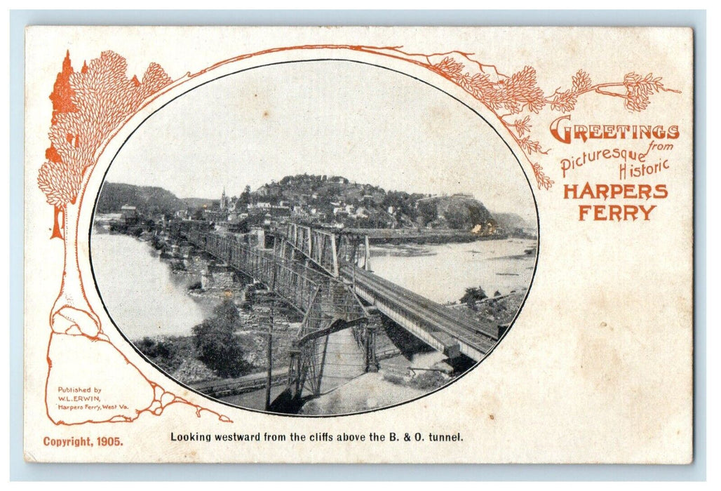 Looking Westward From Cliffs Above The B & O Tunnel Harpers Ferry WV Postcard