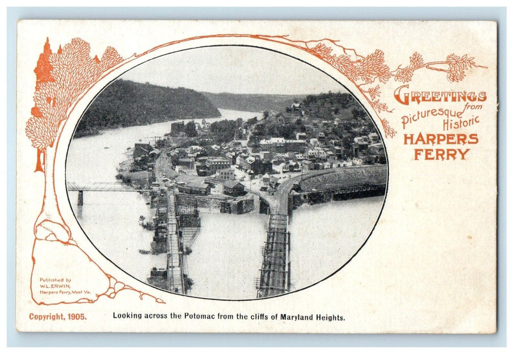 c1905 Looking Across The Potomac From The Cliffs Of Maryland Heights Postcard