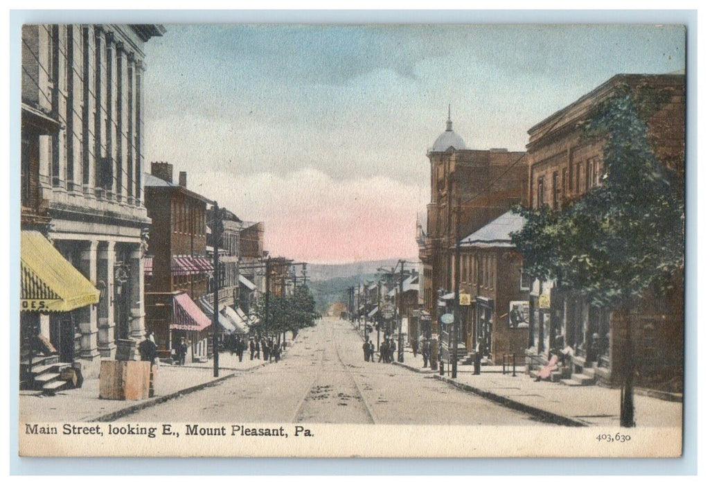 1909 Main Street Looking E. Mount Pleasant Pennsylvania PA Antique Postcard