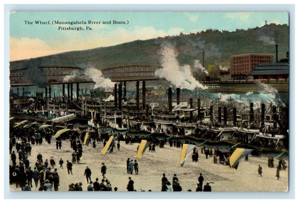 c1910's The Warf Monongahela River And Boats Pittsburgh Pennsylvania PA Postcard
