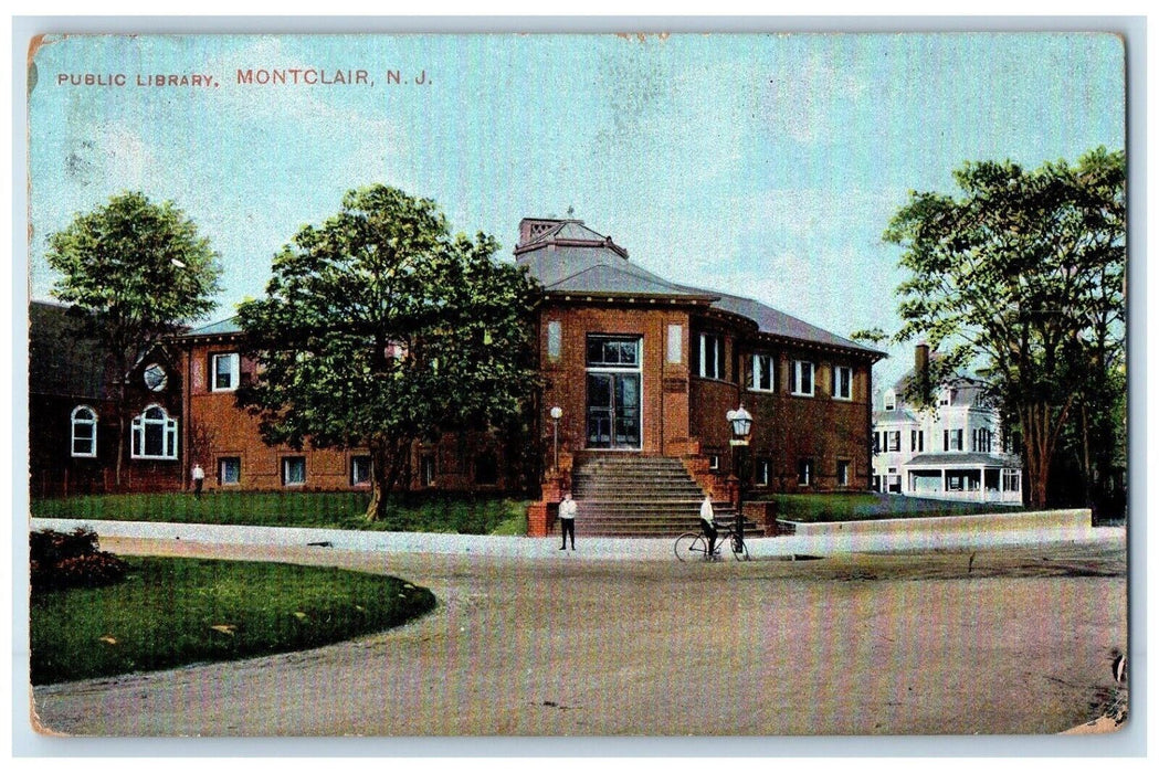 1910 Public Library Montclair New Jersey NJ Bicycle Children Posted Postcard