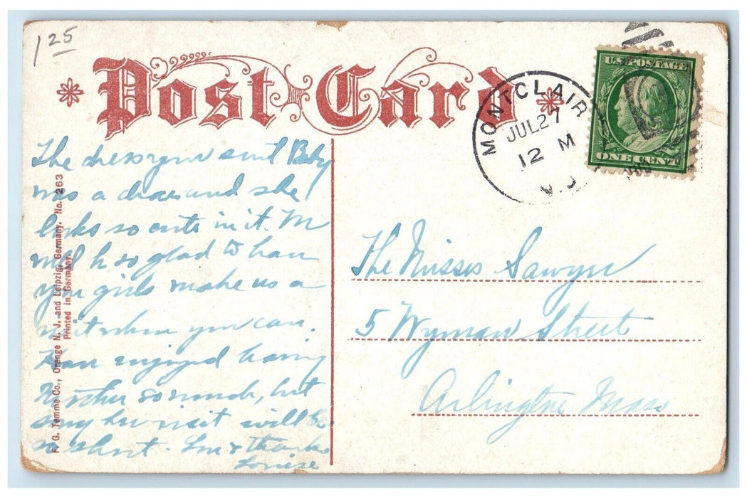 1910 Public Library Montclair New Jersey NJ Bicycle Children Posted Postcard