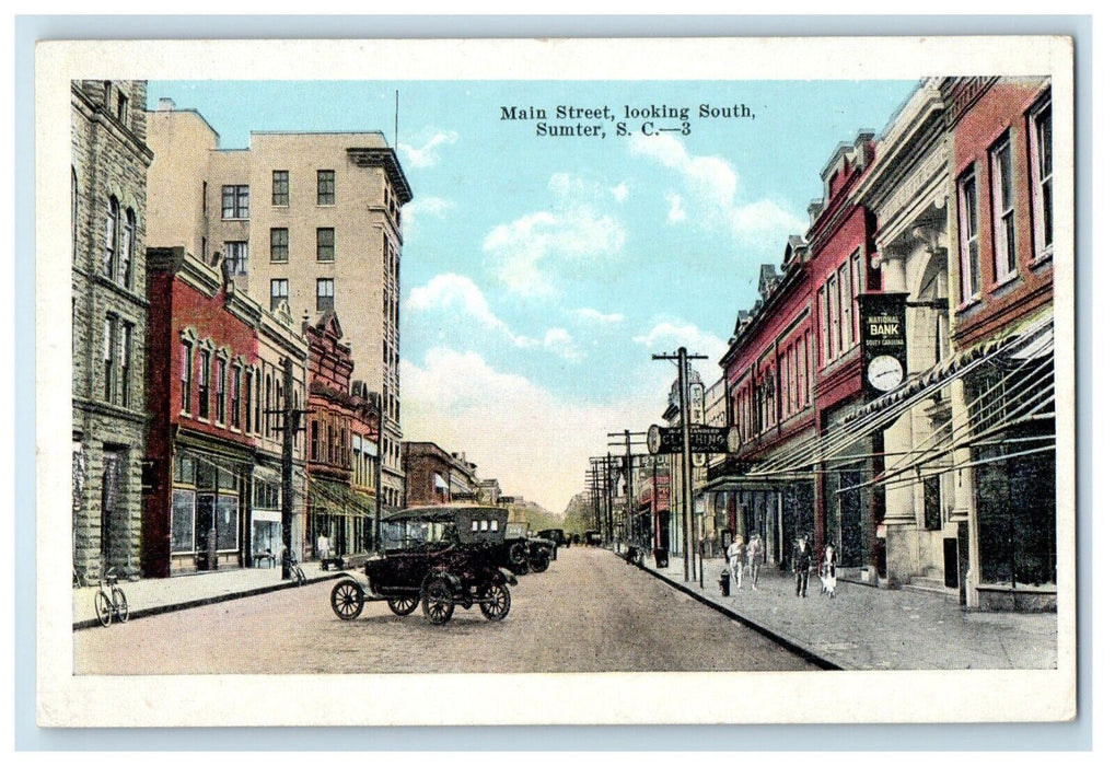 Main Street Looking South Cars National Bank Sumter South Carolina SC Postcard