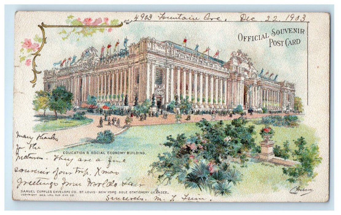 1903 Educational And Social Economy Building St. Louis Worlds Fair Postcard