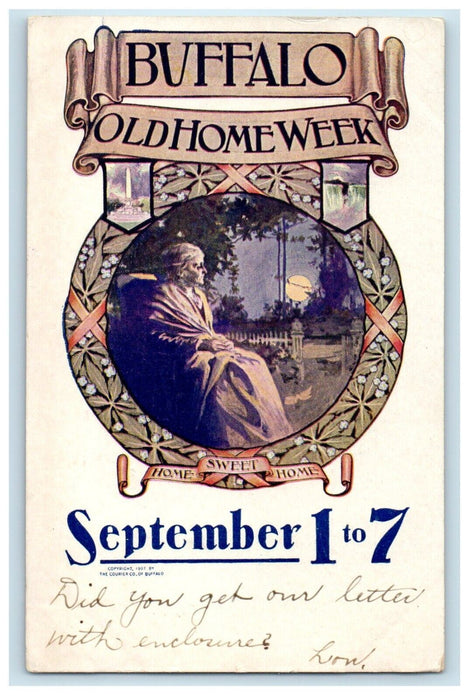 1907 Buffalo Old Home Week Old Woman Sitting Moon View New York NY Postcard