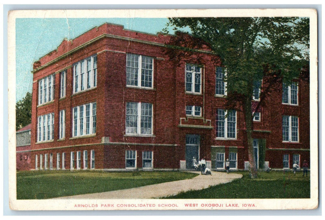 c1920's Arnolds Park Consolidated School West Okoboji Lake Iowa IA Postcard