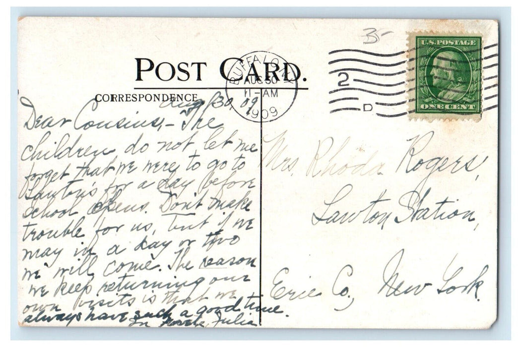 1909 The Grosvenor Library Building Buffalo New York NY Posted Antique Postcard