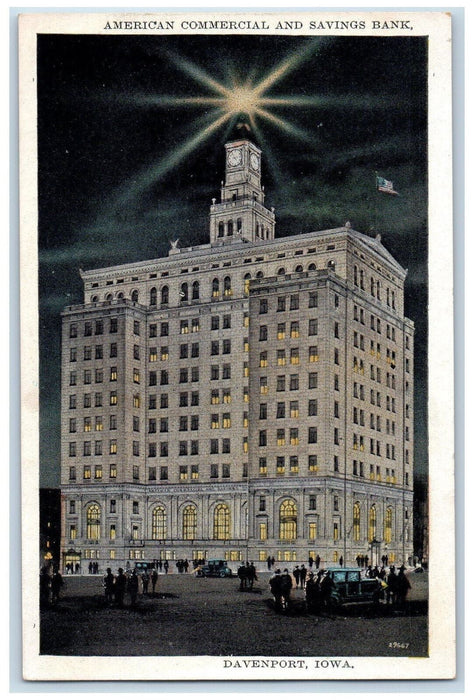 c1910 American Commercial and Savings Bank, Davenport Iowa IA Postcard