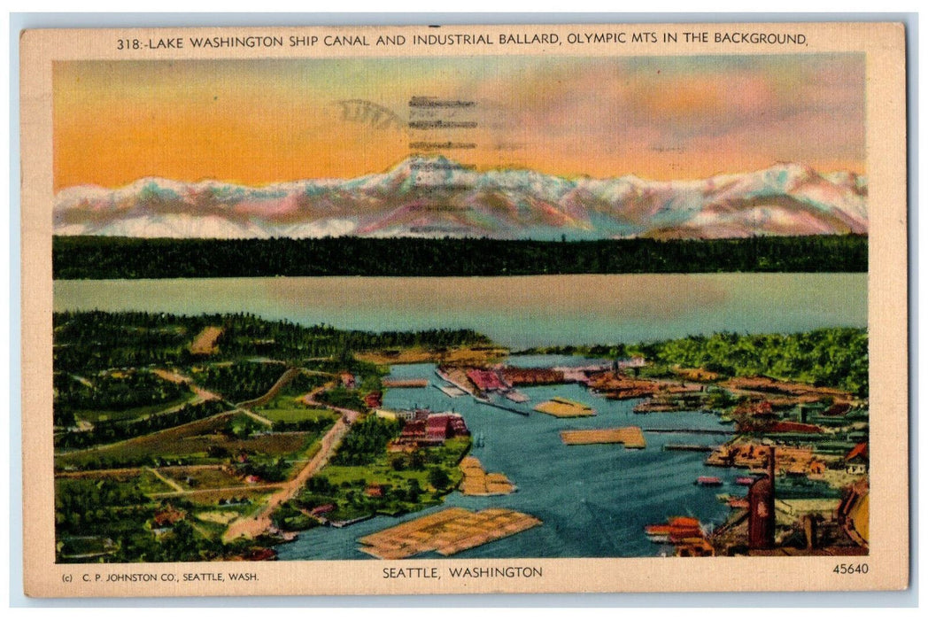 1942 Lake Washington Ship Canal and Industrial Ballard Seattle WA Postcard